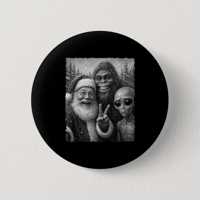 Lustiger Katzen-Weihnachtsmann-Bigfoot-Alien-Weihn Button (Vorderseite)