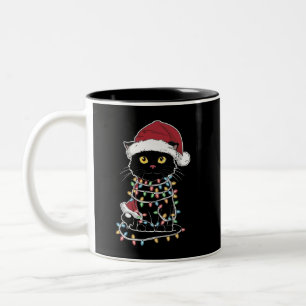 Lustiger Katzenliebhaber Weihnachtsbeleuchtung Zweifarbige Tasse
