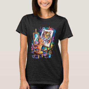 Lustiger Katzenmaler malt Tiger-Portrait Kunst & K T-Shirt