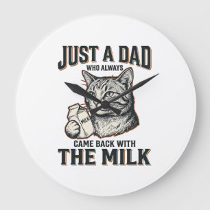 Lustiger Katzenpapa kam mit der Milch Vintage-Shir Große Wanduhr