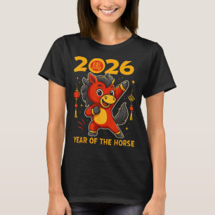 Lustiger Kawaii Mond- 2026 Jahr des Pferdes chines T-Shirt