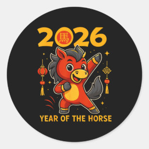 Lustiger Kawaii Mondkalender 2026 Jahr des Pferdes Runder Aufkleber