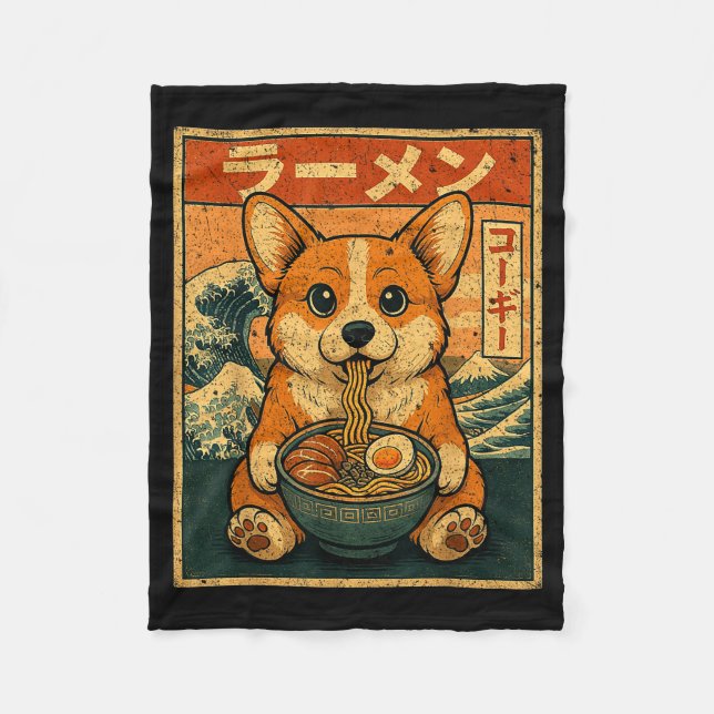 Lustiger Kawaii Ramen Corgi Japanische Nudeln Corg Fleecedecke (Vorderseite)