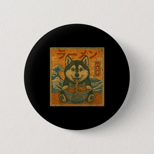 Lustiger Kawaii Ramen Husky Japanische Nudeln Husk Button (Vorderseite)