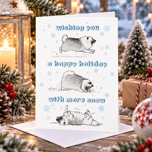Lustiger Keeshond-Cartoon-Hund Schneebedecktes W Feiertagskarte