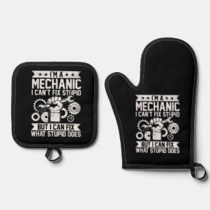Lustiger KFZ-Mechaniker Ingenieur Männer Frauen Ki Ofenhandschuh & Topflappen-Set