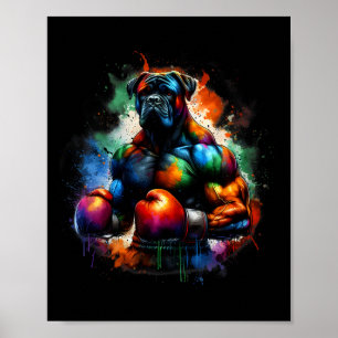 Lustiger Kickboxer- oder Boxerhund Farbspritzer Poster