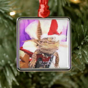 Lustiger kleiner Murph-Echse mit Santa-Mütze triff Ornament Aus Metall