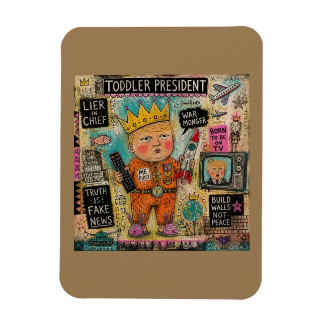 Lustiger Kleinkind-Präsident Cartoon-Collage Magnet (Vertikal)