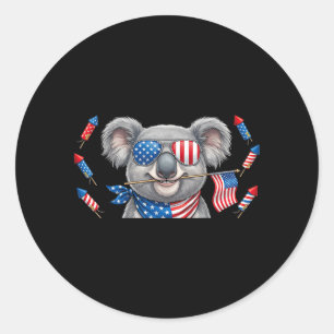 Lustiger Koala Amerikanische USA-Flagge Memorial D Runder Aufkleber