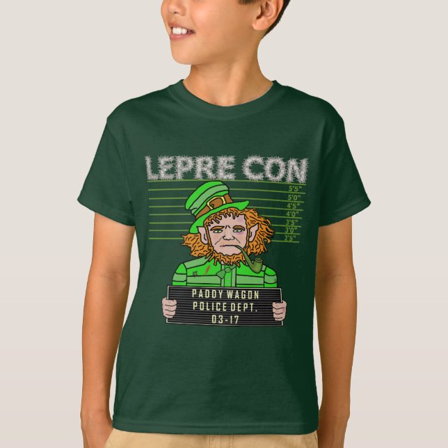 Lustiger Kobold Leprecon Mugshot T-Shirt (Vorderseite)