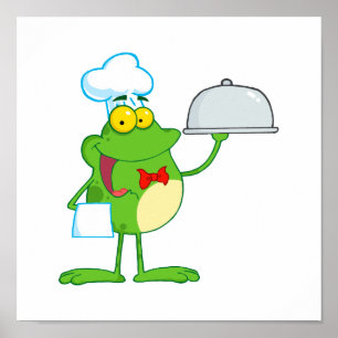lustiger Koch-Kellner Froschfrosch serviert Essen Poster