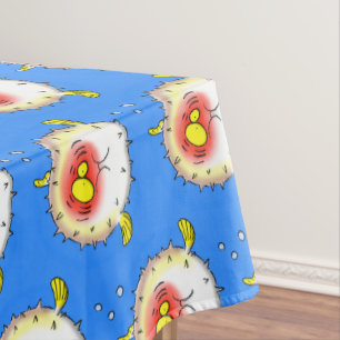 Lustiger Kugelfisch-Igel-Fisch-Cartoon Tischdecke