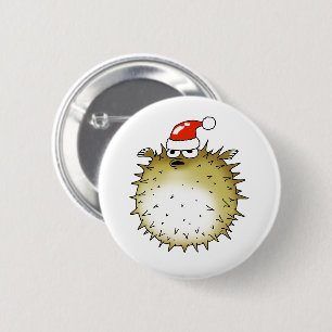 Lustiger Kugelfisch Weihnachten Button