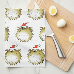 Lustiger Kugelfisch Weihnachten Geschirrtuch