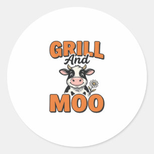 Lustiger Kuhgrill und Moo Vintage T-Shirt Design_1 Runder Aufkleber