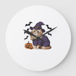 Lustiger Kürbis-Fledermaus-Hexen-Kostüm Perserkatz Große Wanduhr