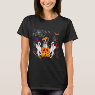 Lustiger Kürbis Hexe Boston Terrier Hund Halloween T-Shirt