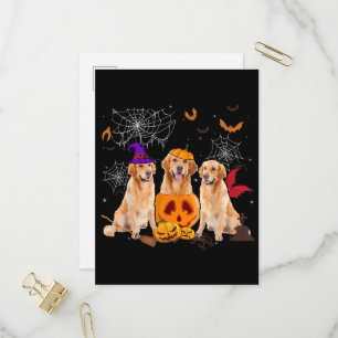 Lustiger Kürbis-Hexen-Golden-Retriever-Hund Hallow Einladungspostkarte