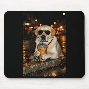 Lustiger Labrador Retriever trinkt eisgekühlten Ka Mousepad