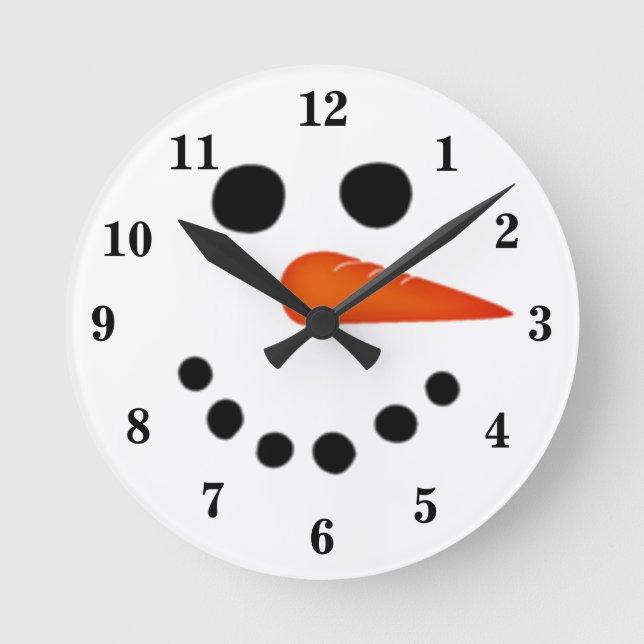 Lustiger lächelnder Schneemann Runde Wanduhr (Vorderseite)