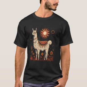 Lustiger Lama-Liebhaber Boho Lama Sonne Mond Stern T-Shirt