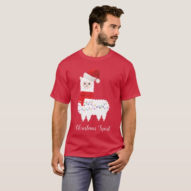 Lustiger Lama-Weihnachtsalpaka-Geist-Spaß T-Shirt (Vorne ganz)