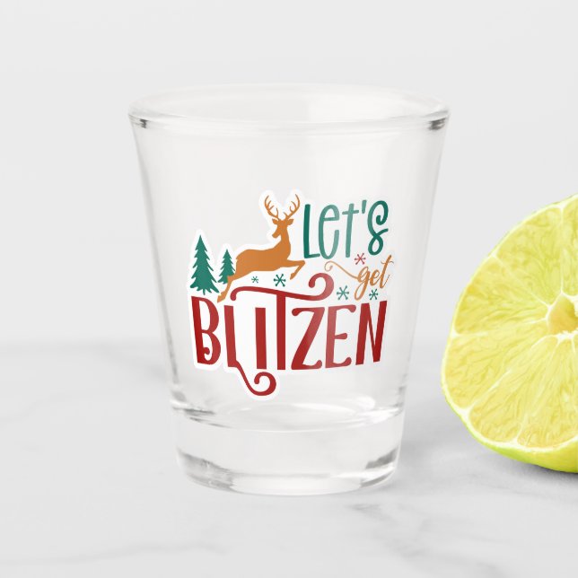 Lustiger Lasst uns Blitzen Rentier Schnapsglas (Vorderseite)