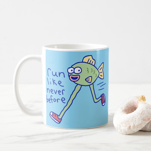 Lustiger Laufender Fisch Mit Beinen Kaffeetasse (Mit Donut)