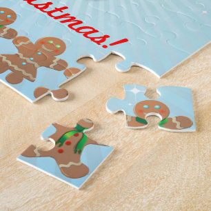 Lustiger Lebkuchen-Mann mit Weihnachtsmannmütze Puzzle
