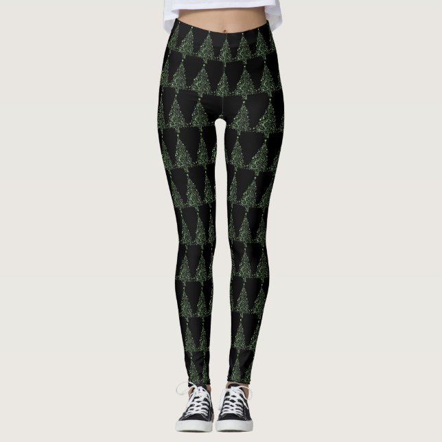 Lustiger Leggings-Schwarz-Grün-Weihnachtsbaum Leggings (Vorderseite)