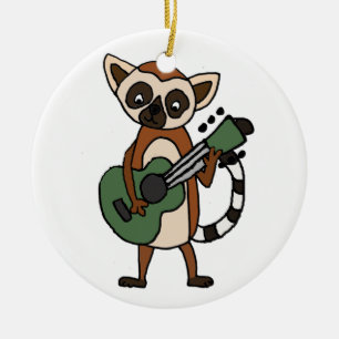 Lustiger Lemur, der Gitarren-Kunst spielt Keramikornament
