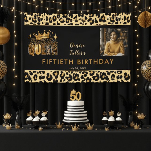 Lustiger Leopard Geburtstag Königin Fünfzig Foto G Banner (Von Creator hochgeladen)