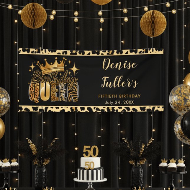 Lustiger Leopard Geburtstag Königin Fünfzig Geburt Banner (Von Creator hochgeladen)