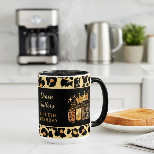 Lustiger Leopard Geburtstag Königin Fünfzig Geburt Tasse (Von Creator hochgeladen)