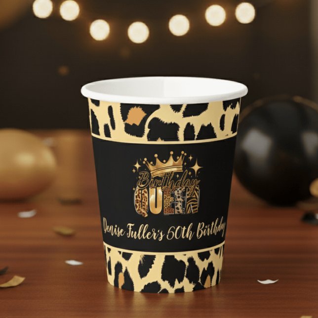 Lustiger Leopard Geburtstag Königin Fünfzigster Ge Pappbecher (Von Creator hochgeladen)