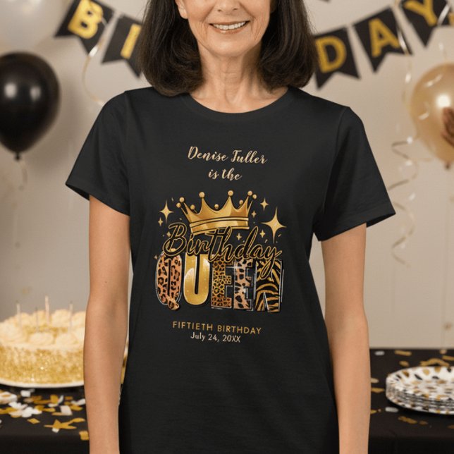 Lustiger Leopard Geburtstag Königin Fünfzigster Ge T-Shirt (Von Creator hochgeladen)