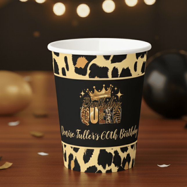 Lustiger Leopard Geburtstag Königin Sechzigster Ge Pappbecher (Von Creator hochgeladen)