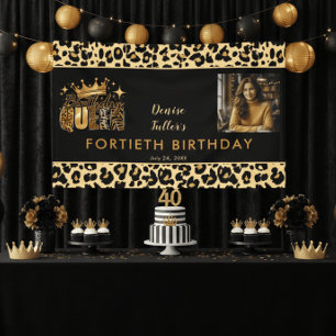 Lustiger Leopard Geburtstag Königin Vierzig Foto G Banner