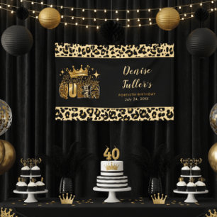 Lustiger Leopard Geburtstag Königin Vierzigster Ge Banner