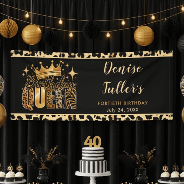 Lustiger Leopard Geburtstag Königin Vierzigster Ge Banner (Von Creator hochgeladen)
