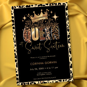 Lustiger Leopard-Geburtstagskönigin Sweet Sixteen Einladung
