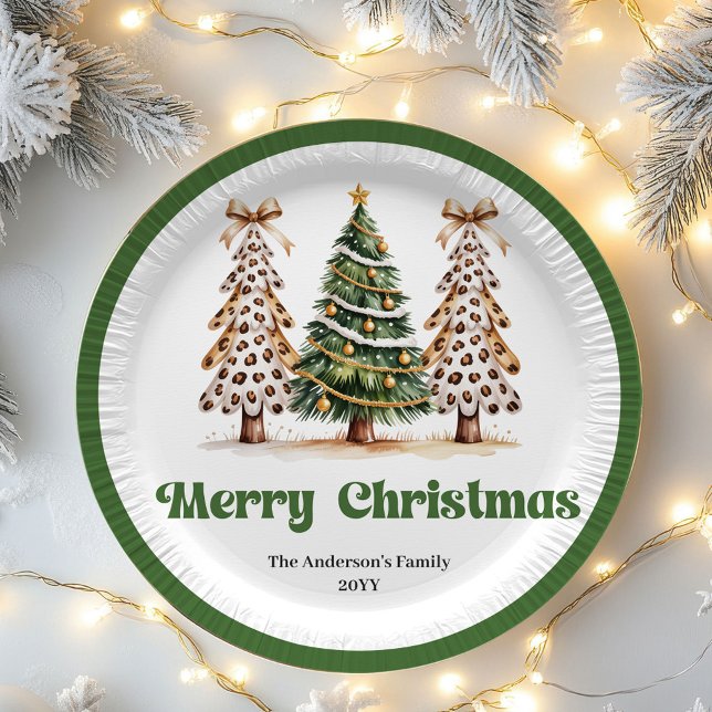 Lustiger Leopard-Weihnachtsbaum personalisiertes P Pappteller (Fun Leopard Christmas Tree Personalized Paper Plates)