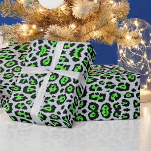 Lustiger Leopardenprint Tier Neon Grün Dusty Blue Geschenkpapier