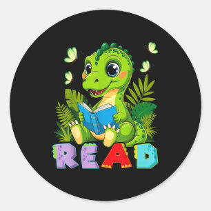 Lustiger lesender Dinosaurier T-Rex Dino Buchliebh Runder Aufkleber
