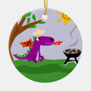 Lustiger lila Drache-Grill-Meister Keramikornament