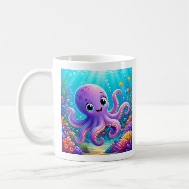 Lustiger lila Oktopus-Kaffeebecher Kaffeetasse (Links)