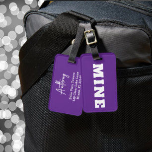Lustiger lila weißer MINE personalisierter Gepäcka Gepäckanhänger