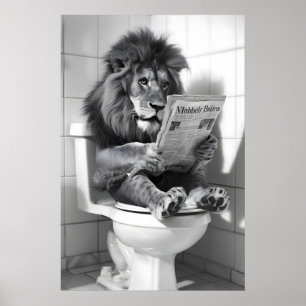 Lustiger Löwe Badezimmer Druck Vintage Tier auf To Poster