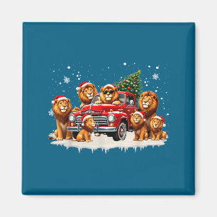 Lustiger Löwe fährt Weihnachtsbaum LKW Weihnachten Magnet